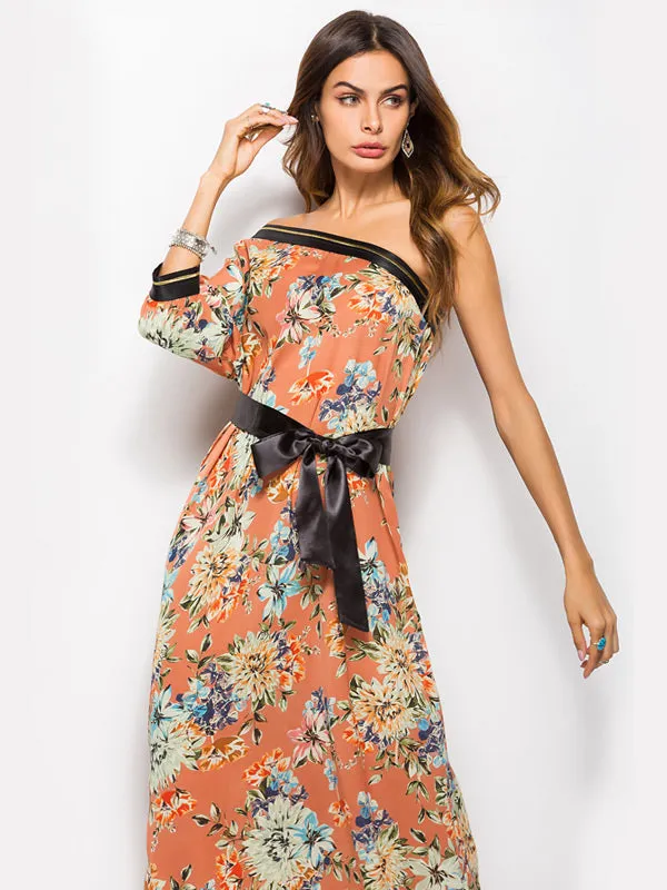 Bohemian One-shoulder Print Dress