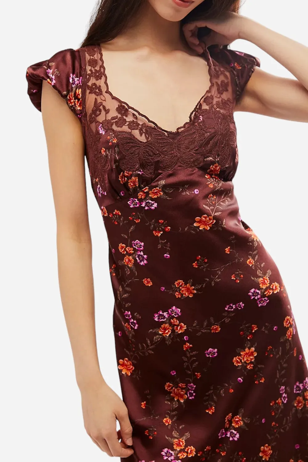Free People Butterfly Babe Midi Dress in Brown Combo