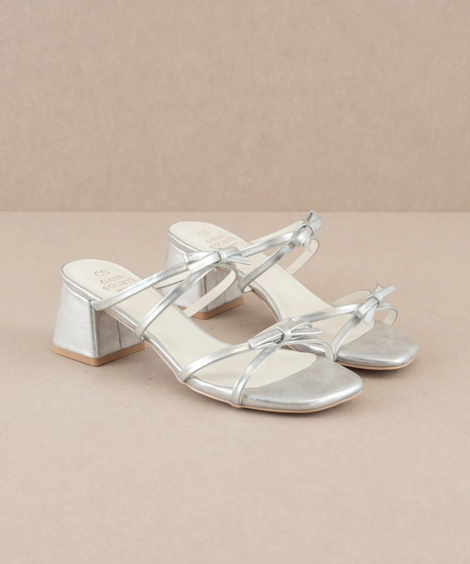 The Maci | Silver Strappy Heel with Bow Details